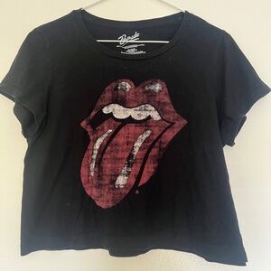 Bravado 100% Cotton Black Faded Rolling Stones Cropped Band T Shirt Size M